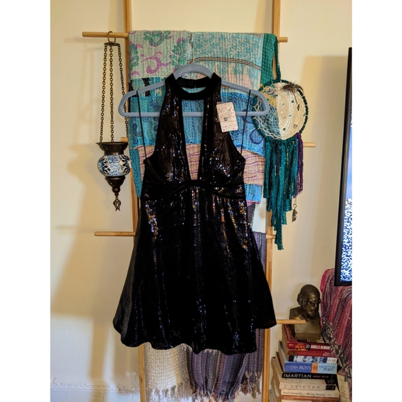 Free People Black Sequined Mini Dress - Picture 6 of 6